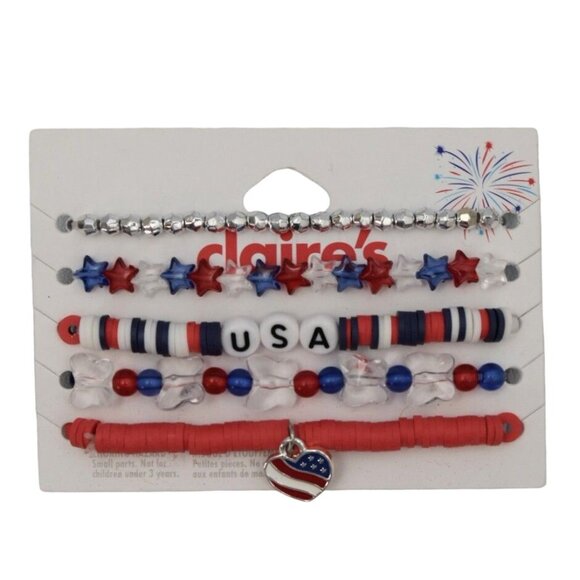 Claires 4th Of July Beaded Bracelet Set With USA Charm & Star Accents - Picture 5 of 5